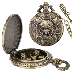 Juego de 7 piezas de dados poliédricos de metal mazmorras y dragones en estuche de reloj de bolsillo con calavera - Imagen 1 de 11