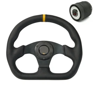 13" Leather Flat Steering Wheel & Hub Boss Kit For VW T4 Transporter Caravelle  - Picture 1 of 13