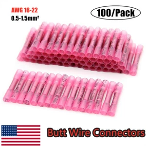 100 pezzi connettori filo butt termoretraibile rosso terminali a crimpare AWG 16-22 calibro US - Foto 1 di 11