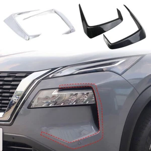 Cubrimiento de luz delantera negra/plateada marco 2 piezas para Nissan Rogue 2021-2023 - Imagen 1 de 7
