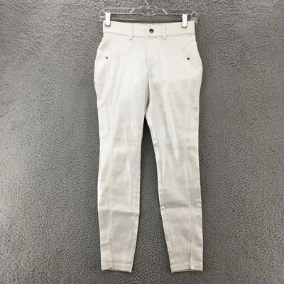 Hue Skinny Pants Womens Extra Small White Silver Mid Rise Zip Fly Button Casual - Image 1 of 4