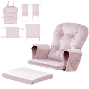 5 in 1 Removable Glider Cushion Set for Rocker Chair & Ottoman Pink Velvet Cover - Picture 1 of 12