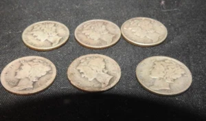 6 Mercury Dimes various years - Picture 1 of 7