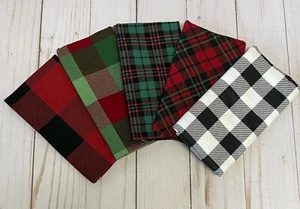 Fabric FQ Fat Quarter Set of 5 Christmas Check Plaid Red Black Green 100% Cotton - Picture 1 of 6