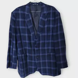 Cubaverra Mens Linen Jacket Sz XXL Blue Plaid 100% Linen Jacket Blazer Preppy - Picture 1 of 13