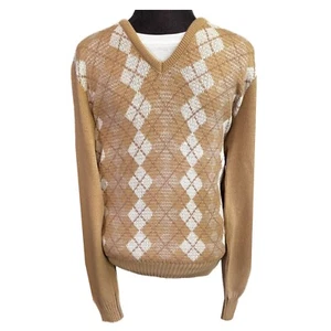 Vintage Sears SportsWear Argyle Sweater 80s Knit Pullowver V Neck - Size Medium - Picture 1 of 5