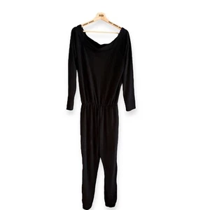 Ladies Boohoo Black Off the Shoulder Long Sleeved Casual Lounge Jumpsuit Size 14 - Picture 1 of 3