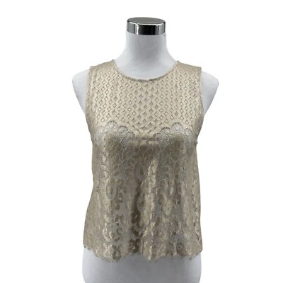 Camiseta sin mangas Zara recubierta para mujer S dorada metálica encaje sin mangas cuello redondo pulóver Foto 1 de 4