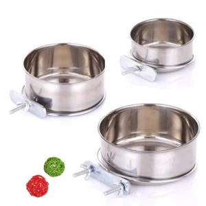 3 Pack Bird Feeder Bowl, Stainless Steel Parrot Feeding Cups with Clamp Holde... - Picture 1 of 7