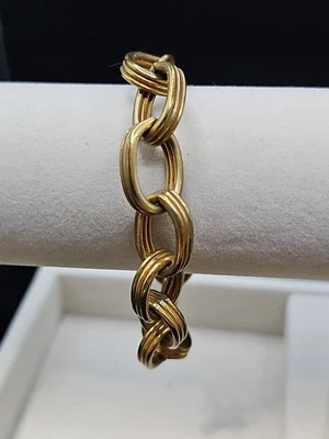签名 Miriam Haskell 手镯古董金色三链 Ovals 7.5 — 第 1/4 张图片