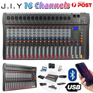 JIY 16 Channel Audio Mixer LCD Bluetooth Sound Console DJ Live Stereo Mixing USB - Picture 1 of 17