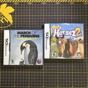 Lot 2 March of the Penguins Petz Horsez 2 Nintendo DS NDS Complete CIB w/Manual - Picture 1 of 5