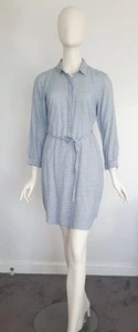 Trenery Size 8 Blue & White Striped 3/4 Sleeve Collared Belted Shirt Dress - Picture 1 of 11