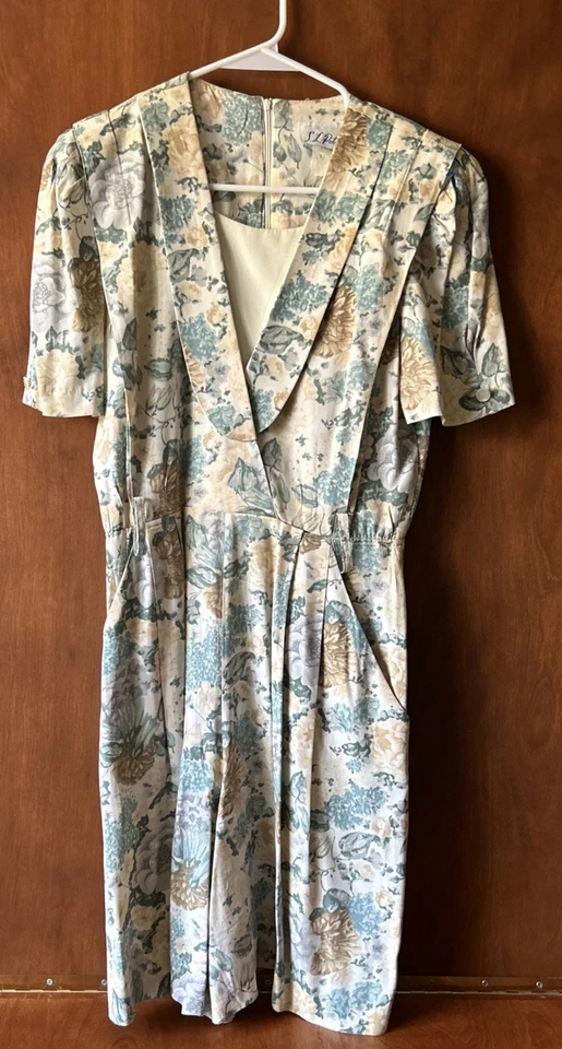 Винтажный 80-х Summer печати Детский комбинезон белый цветочный зеленый/желтый платье SL Petites - Изображение 1 из 4