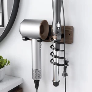 Soporte para secador de pelo soporte para rizador, soporte para secador de pelo montaje en pared nogal - Imagen 1 de 5