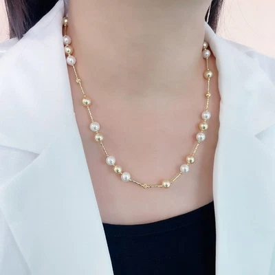 Rare Design 18" AAA+ South Sea Natural Round White Yellow Pearl Necklace - Image 1 of 4