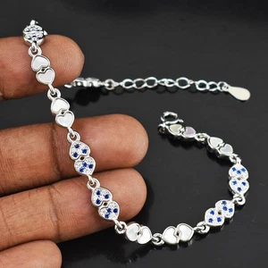 8 Grams .925 Sterling Silver Mother Pearl & Blue Topaz 6 Inches Bracelet 18 S655 - Picture 1 of 2