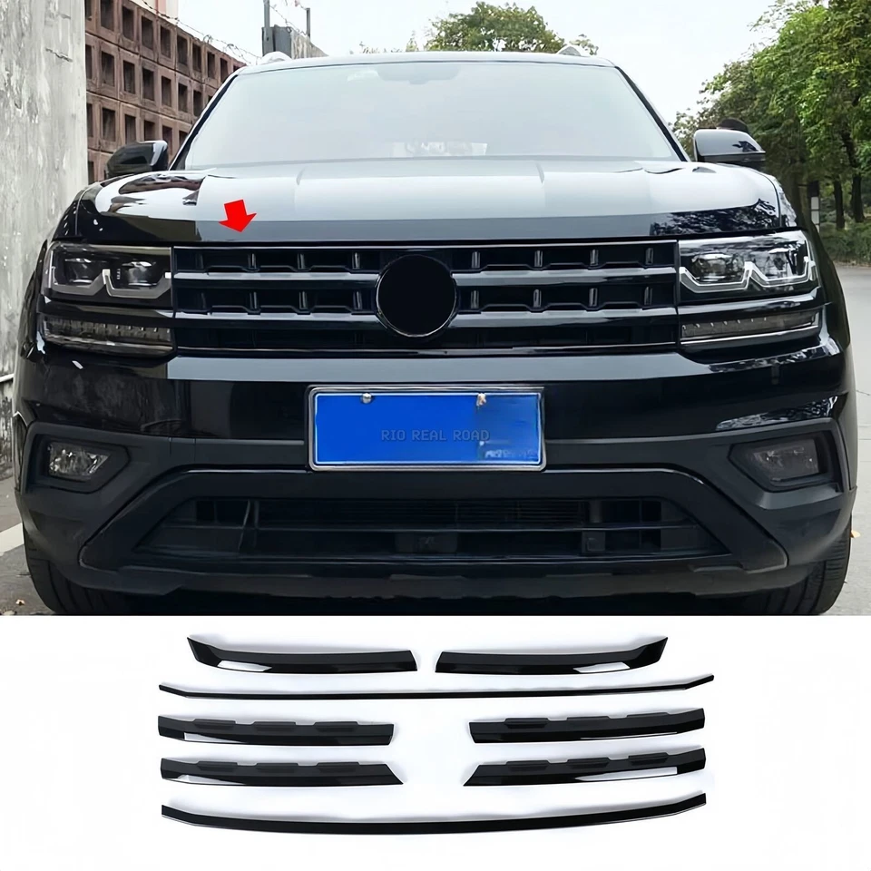 Parachoques delantero negro brillante para Volkswagen Atlas 2018-2019 tira de rejilla de malla Foto 1 de 4