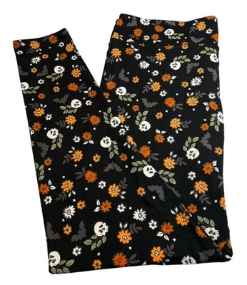 LuLaRoe Leggings TC2 Tall Curvy 2 HALLOWEEN Rare BLACK BAT Fall SKULL Flower Fun - Image 1 of 4