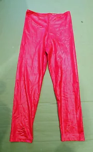 Vintage Retro M&S 80s/90s Cherry Red Leggings - Size 14 - Shiny Lycra Spandex - Picture 1 of 9
