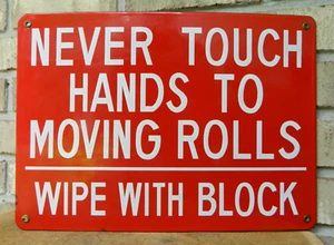 Unusual Vintage Assembly Line Porcelain Warning Sign, 10"x14", Unknown! - Picture 1 of 4