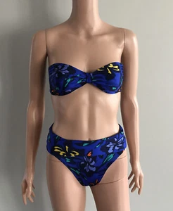 Costume da bagno bikini Le Foglie set 2 pezzi taglio alto senza spalline ripiegabile in vita fiocco M - Foto 1 di 6