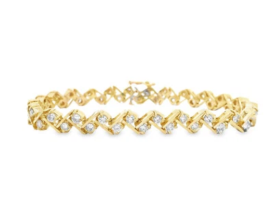 3ctw Fancy Link Tennis Bracelet 14k Yellow Gold 7.25" 20.74 grams Foto 1 de 4