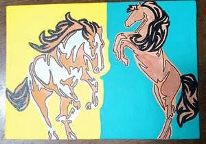 Two Horses, Split Background; On Canvas 5x7 - Bild 1 von 1