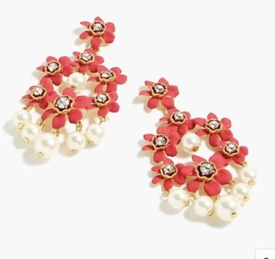 Pendientes araña florales de perlas rojas y cristal J.Crew nuevos con etiquetas $65 Foto 1 de 4