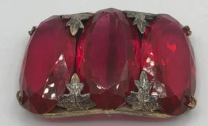 Fishel Nessler F.N. Co Red Glass Openwork Cabochon Art Deco Belt Buckle - Picture 1 of 8