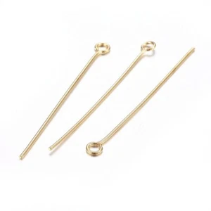 LOT 30 TIGES CLOUS à OEIL DORE 40x0,6mm ACIER INOXYDABLE 4cm boucles d'oreilles - Imagen 1 de 2