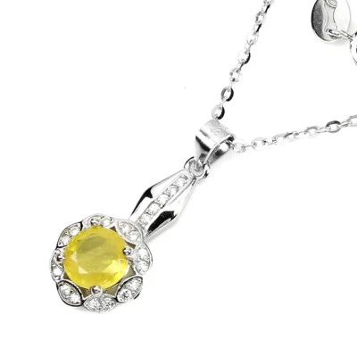 925 Sterling Collana Argento Rotondo Giallo Zaffiro 6mm Gemma Gioielli - Immagine 1 di 4