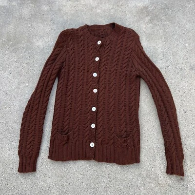 Suéter tejido lana marrón vintage de los años 30 cárdigan abotonado madreperla botones Foto 1 de 4
