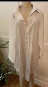 Camisa Blanca Vestido Mujer Talla US 22 Camisa Abotonada Mangas Largas Transparente Mini - Imagen 1 de 7