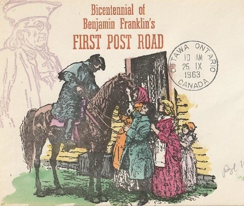 1963 Day Of Issue Bicentennial Of Benjamin Franklin First Post Road Ottawa Ont Cover