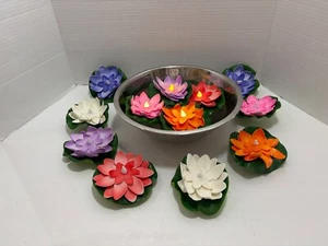 12 Floating Lotus Pool Lights LED Lily Pad Flower Lanterns Battery Operated 4 in - Picture 1 of 11
