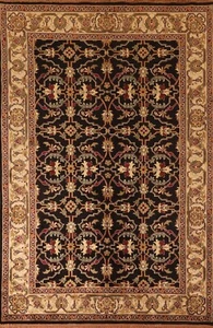 Floral Black/ Ivory Agra Living Room Rug 6'x9' Wool Hand-knotted Oriental Carpet - Picture 1 of 12