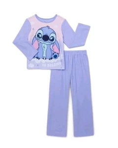 Disney Stitch Girls 2 Piece Pajama Set Size 4-5 Polyester Fleece Long Sleeve - Picture 1 of 4