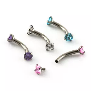 Prong Gem Banana Bar Curved Barbell Internally Threaded Lip Nose Septum Ear Ring - Picture 1 of 10