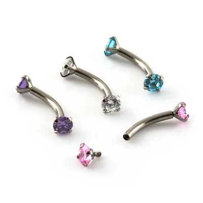 Barra de plátano con gema punta barra curva roscada internamente labio nariz tabique anillo para oreja Foto 1 de 2