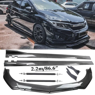 Carbon Fiber Front Bumper Lip Spoiler & Side Skirt For Honda City 2010-22 H Foto 1 de 4