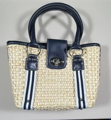 Bolso de Mano para Mujer Marca Chaps Tejido Estilo Paja Azul Borde Patrón Interior Excelente Foto 1 de 3