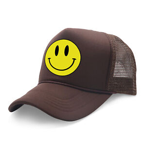 Mens Trucker Hat Mesh Custom Cap Snapback Baseball Hats Happy Face Smiley Womens