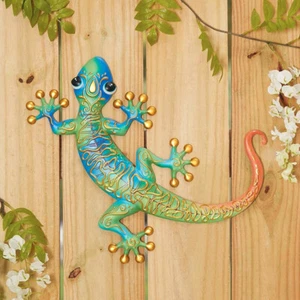 Colorful Gecko Metal Wall Art Sculpture Lizard Hanging Fence Patio Garden Decor - Picture 1 of 4