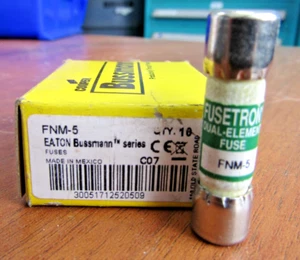 🔥 10) NEW EATON BUSSMANN FUSETRON 5 AMP FUSE 250 VAC OR LESS FNM-5 BOX OF 10 - Picture 1 of 7