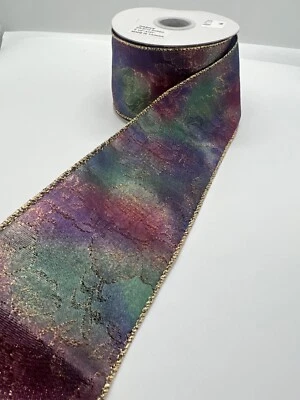 2.5"x 10" Yards Gold,Pinks,Purples,Green Floral Print Wired Ribbon - Image 1 of 3