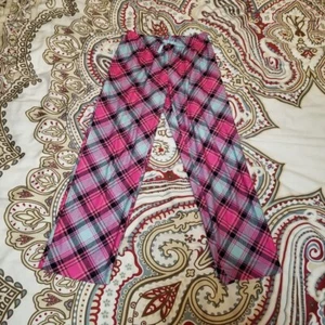 Girl's Pajama Pants Medium Blue Pink Purple Black Plaid Bow Stretch - Picture 1 of 3