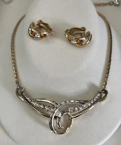 Vintage 1954 Coro signiert klar Kristall Halsreif Halskette goldfarben 16" und mehr - Bild 1 von 7