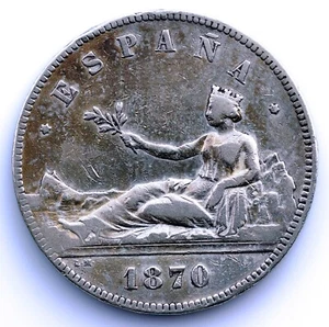 Sc-Spain-Gobierno Provisional. 5 Peseta 1870 ** -70. Snm. Madrid Argent 25 G - Picture 1 of 2