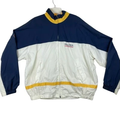 Nautica Windbreaker Jacket Adult XL Competition White Blue Yellow Mens Full Zip - Image 1 of 4